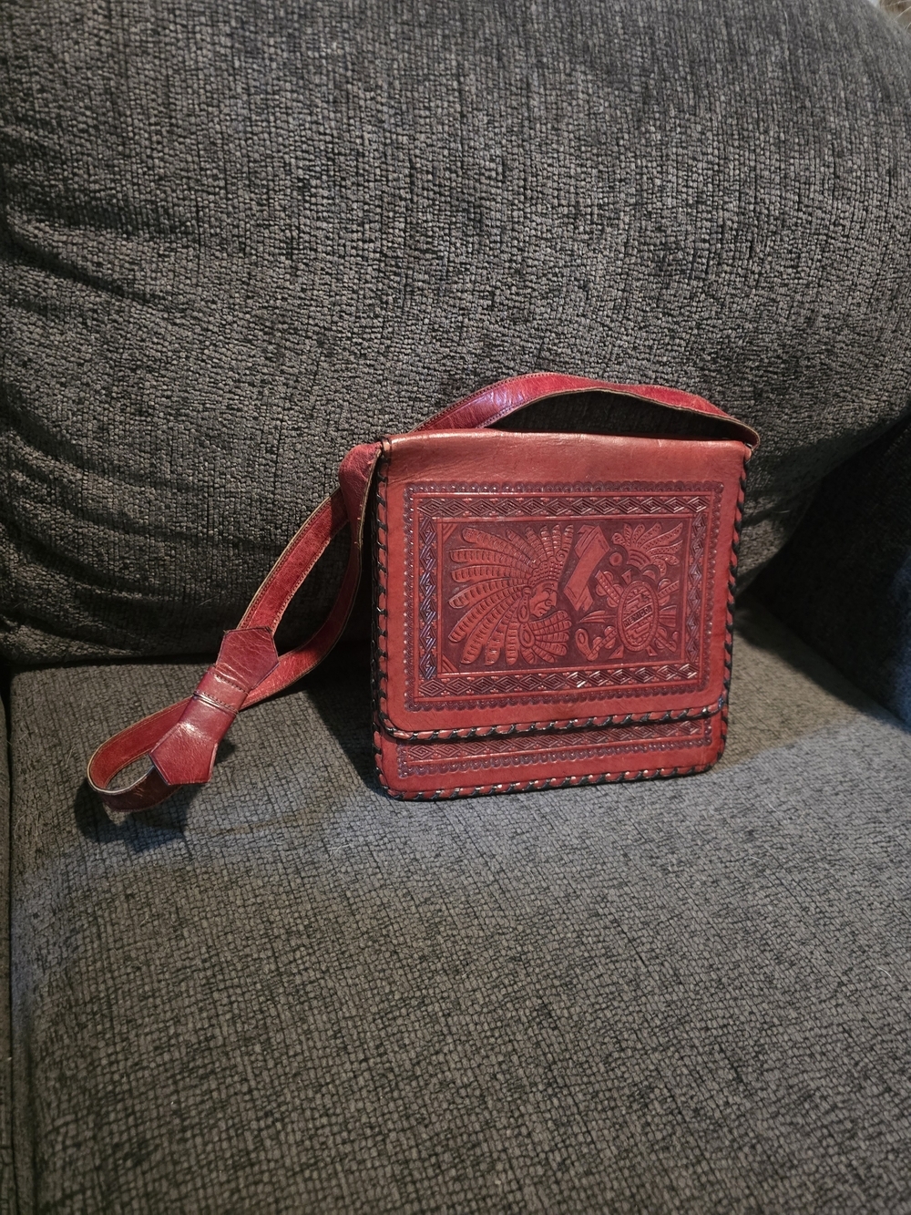 Vintage Tooled Mayan Leather Handbag